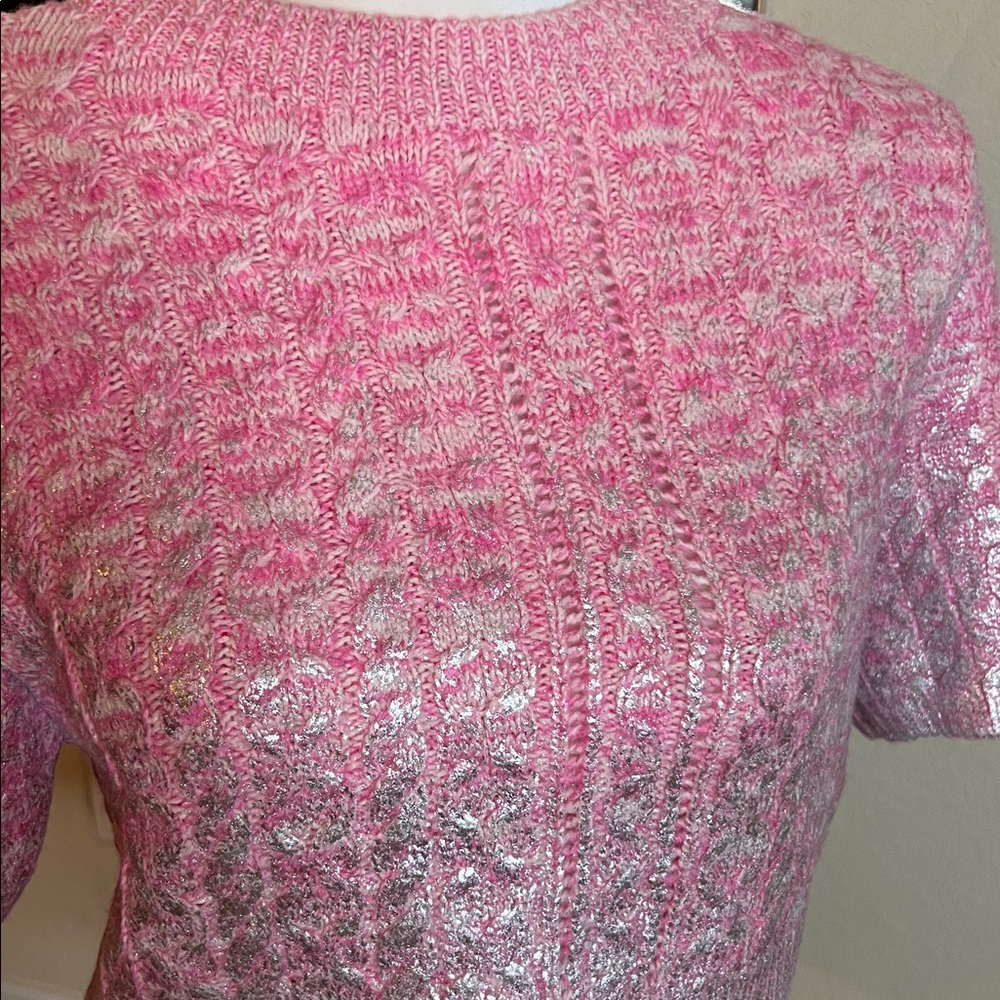 Zara Pink Metallic Short-Sleeve Cable Knit Sweater - Picture 8 of 17